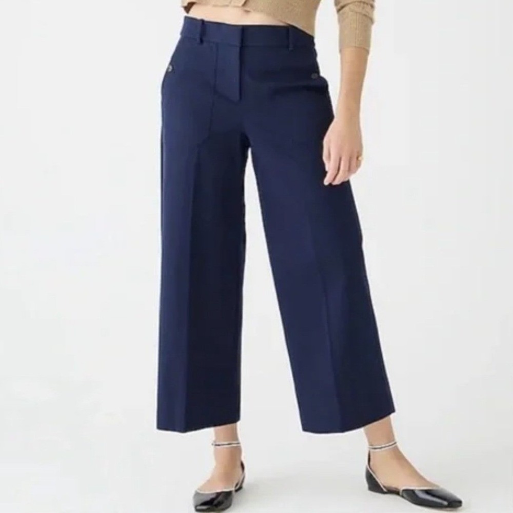 NEW J. Crew Sydney Wide Leg Pants in Four Season Stretch Navy Blue Size 10